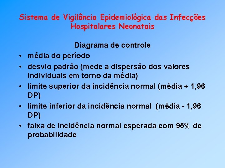 Sistema de Vigilância Epidemiológica das Infecções Hospitalares Neonatais • • • Diagrama de controle