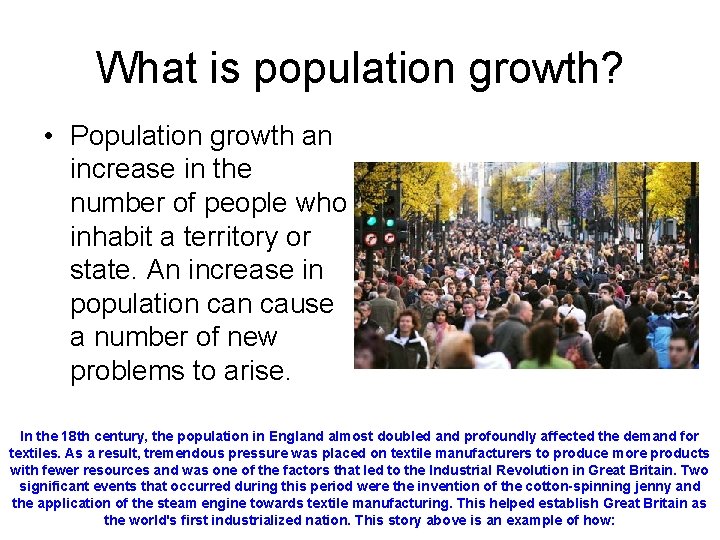 What is population growth? • Population growth an increase in the number of people What is population growth? • Population growth an increase in the number of people