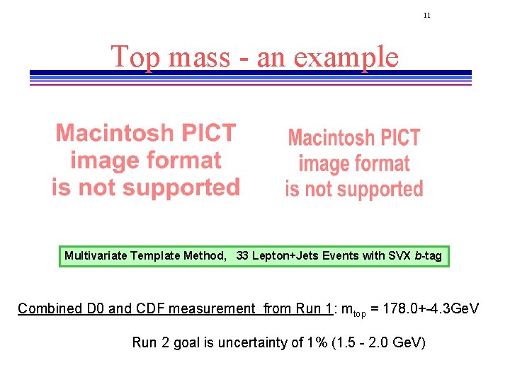 11 Top mass - an example Multivariate Template Method, 33 Lepton+Jets Events with SVX