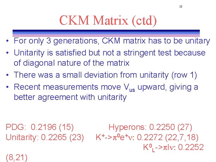 13 CKM Matrix (ctd) • For only 3 generations, CKM matrix has to be