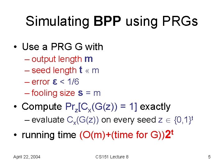 Cs 151 Complexity Theory Lecture 8 April 22