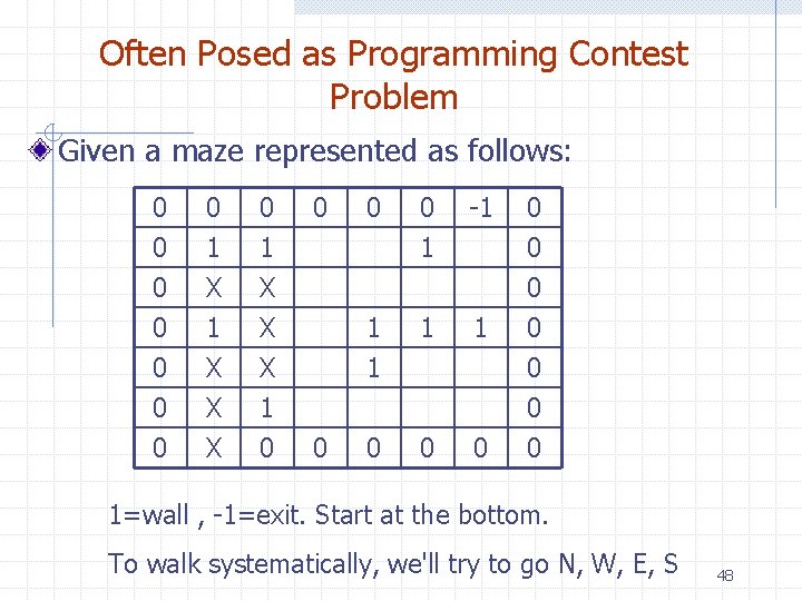 Often Posed as Programming Contest Problem Given a maze represented as follows: 0 0