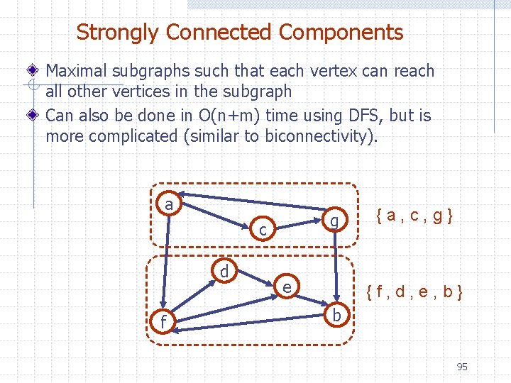 Strongly Connected Components Maximal subgraphs such that each vertex can reach all other vertices