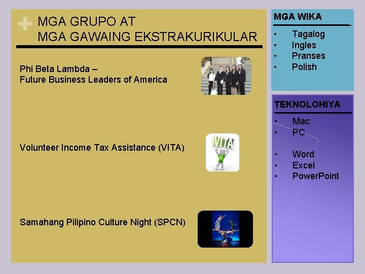 + MGA GRUPO AT MGA GAWAING EKSTRAKURIKULAR Phi Beta Lambda – Future Business Leaders
