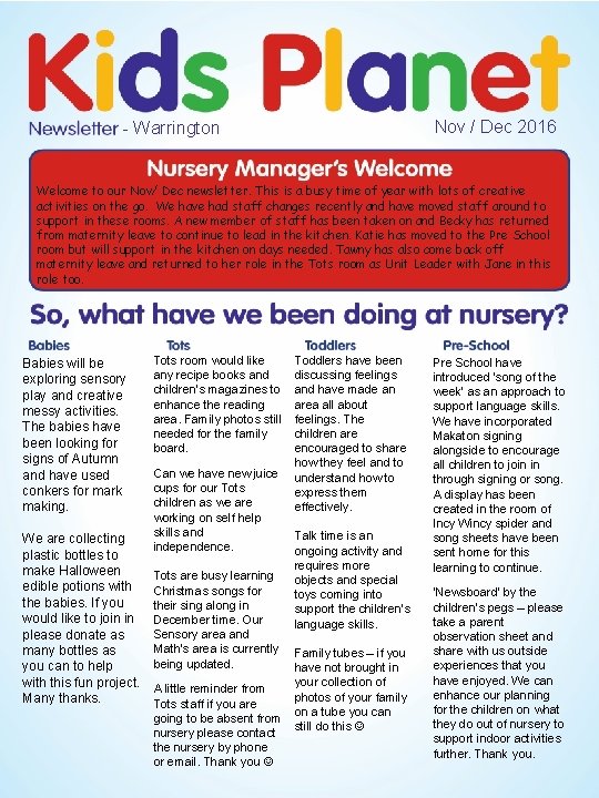 Nov / Dec 2016 - Warrington Welcome to our Nov/ Dec newsletter. This is