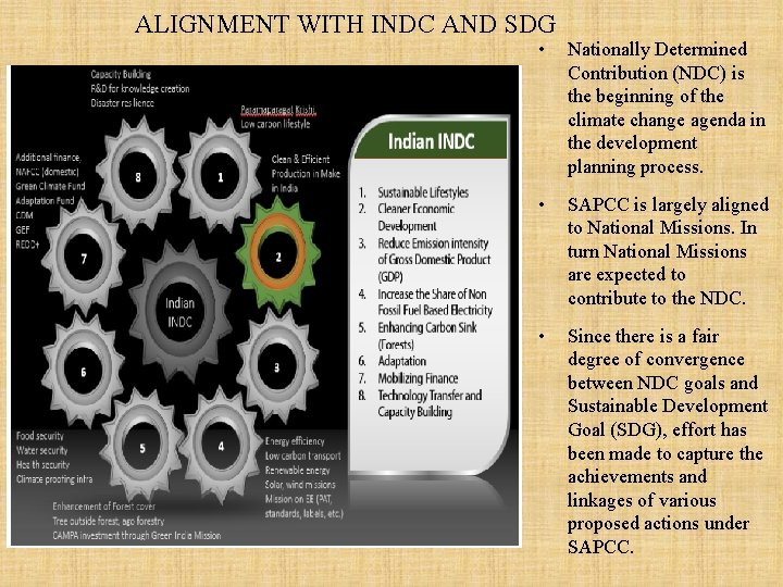 ALIGNMENT WITH INDC AND SDG • Nationally Determined Contribution (NDC) is the beginning of