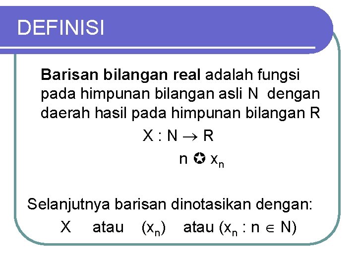 ANALISIS REAL I Oleh Rina Agustina Pendidikan Matematika