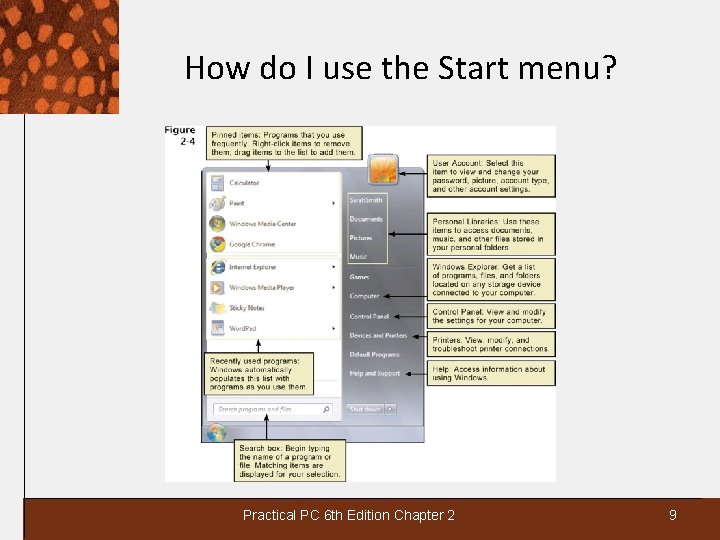 How do I use the Start menu? Practical PC 6 th Edition Chapter 2