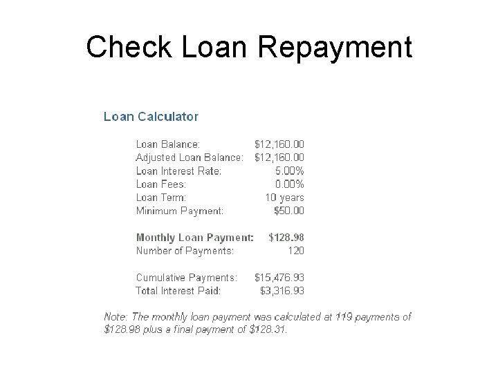 Check Loan Repayment 