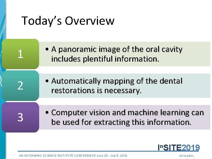 Today’s Overview 1 • A panoramic image of the oral cavity includes plentiful information.