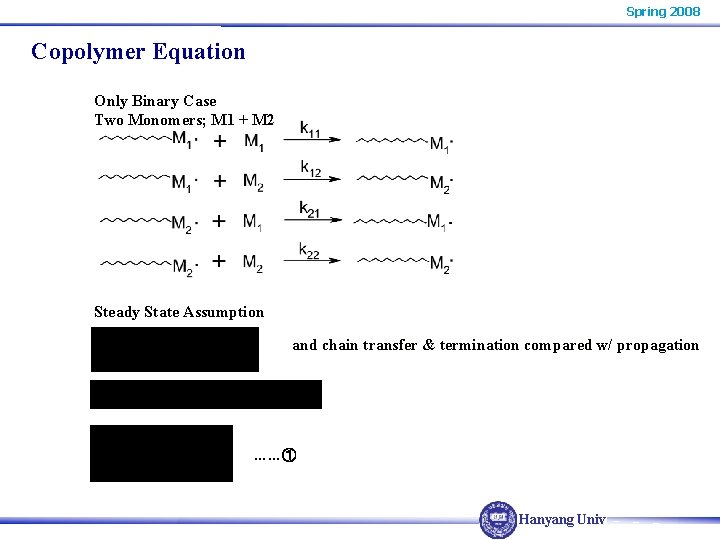Spring 2008 Copolymer Equation Only Binary Case Two Monomers; M 1 + M 2