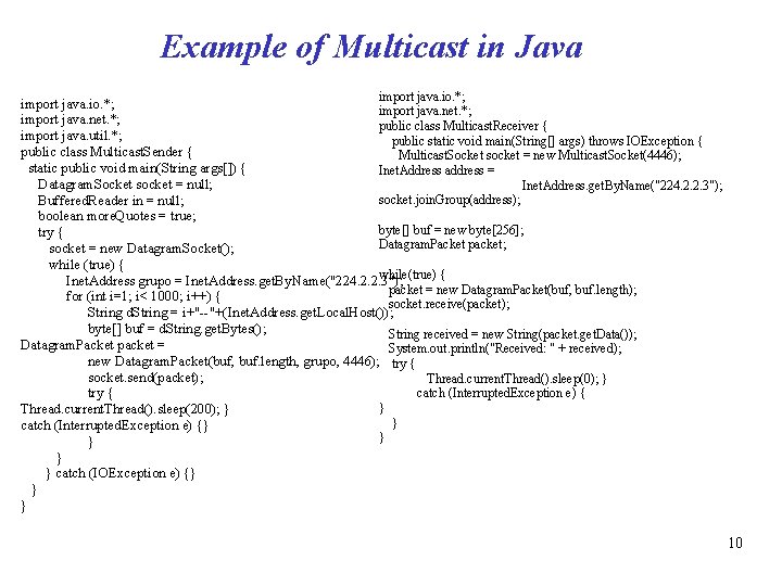 Example of Multicast in Java import java. io. *; import java. net. *; public