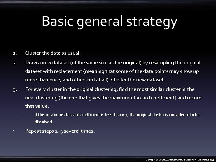  Basic general strategy 1. Cluster the data as usual. 2. Draw a new