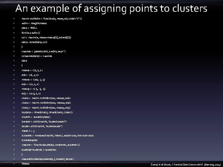 An example of assigning points to clusters • rnorm. multidim <- function(n, mean, sd,