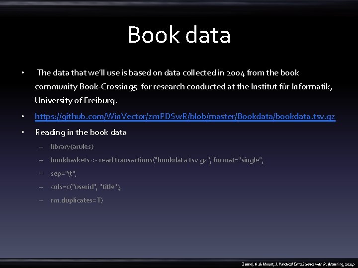 Book data • The data that we’ll use is based on data collected in