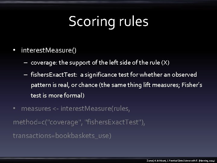 Scoring rules • interest. Measure() – coverage: the support of the left side of