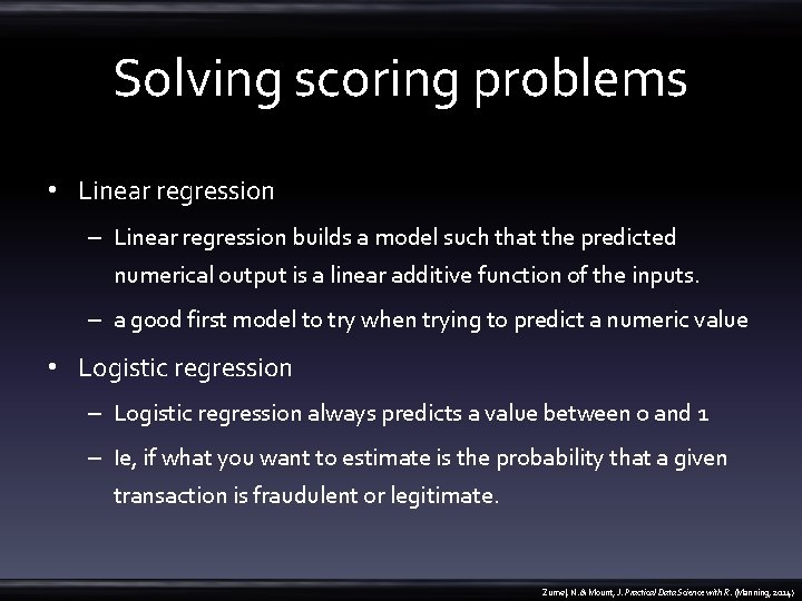 Solving scoring problems • Linear regression – Linear regression builds a model such that