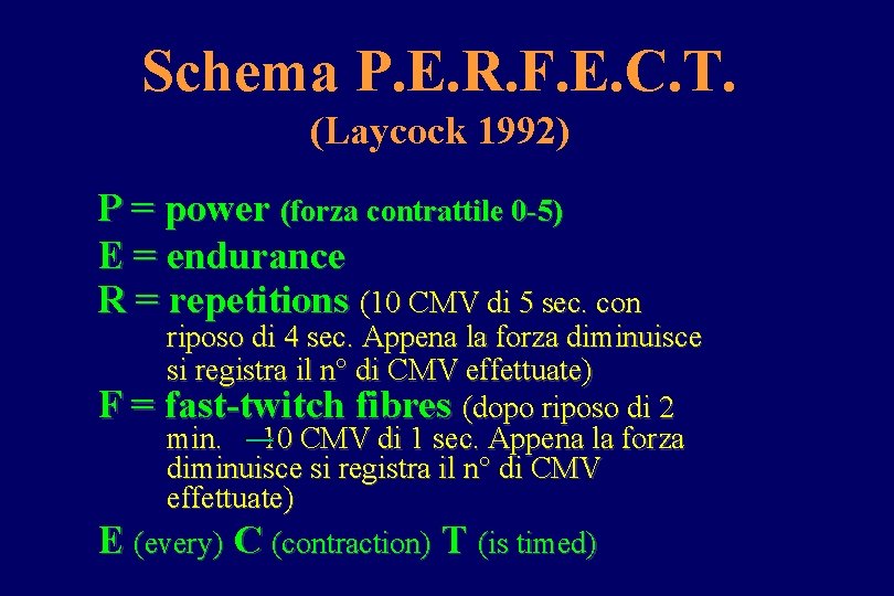 Schema P. E. R. F. E. C. T. (Laycock 1992) P = power (forza