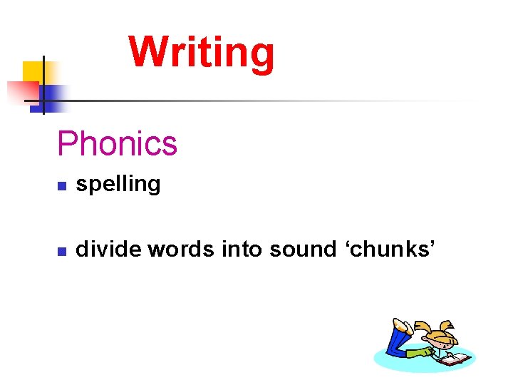 Writing Phonics n spelling n divide words into sound ‘chunks’ 