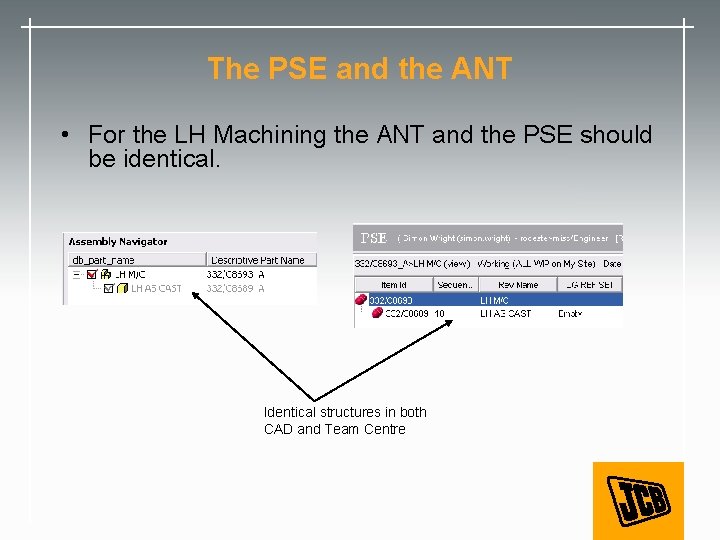 The PSE and the ANT • For the LH Machining the ANT and the