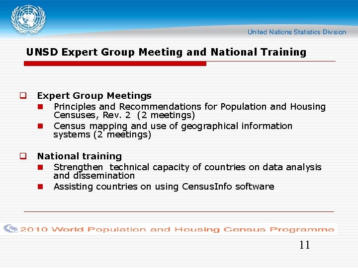 UNSD Expert Group Meeting and National Training Expert Group Meetings Principles and Recommendations for