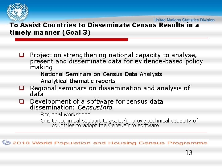 To Assist Countries to Disseminate Census Results in a timely manner (Goal 3) Project