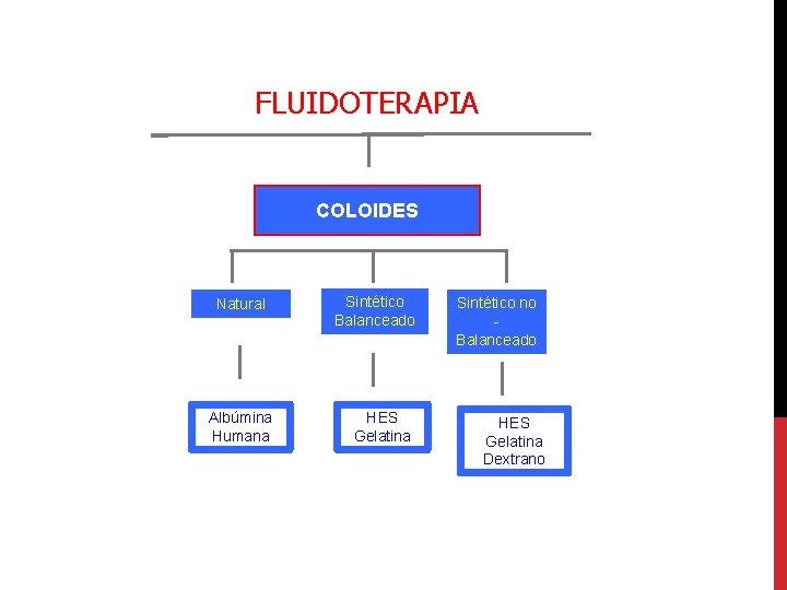 FLUIDOTERAPIA COLOIDES Natural Albúmina Humana Sintético Balanceado HES Gelatina Sintético no Balanceado HES Gelatina