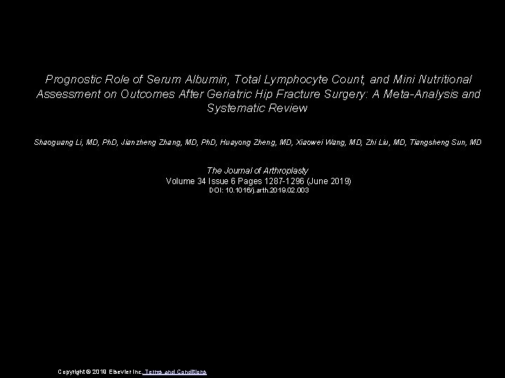 Prognostic Role of Serum Albumin, Total Lymphocyte Count, and Mini Nutritional Assessment on Outcomes