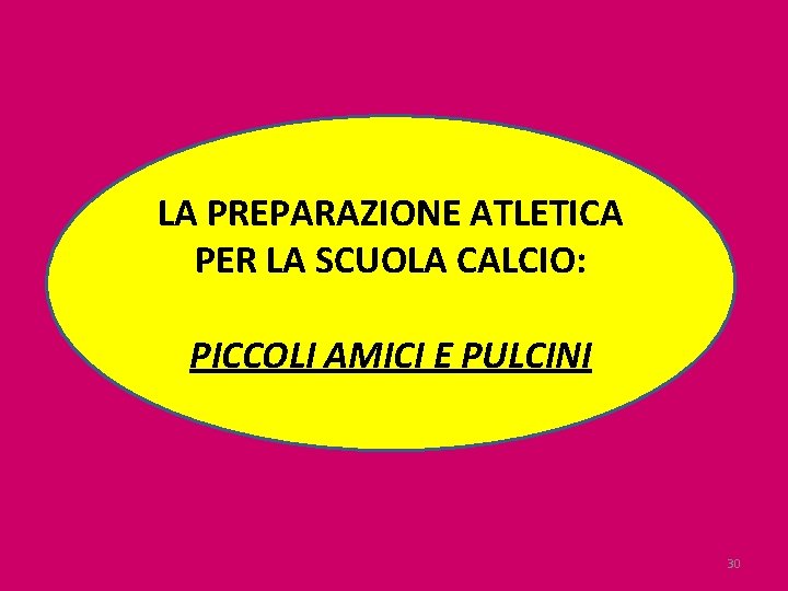 LA PREPARAZIONE ATLETICA PER LA SCUOLA CALCIO: PICCOLI AMICI E PULCINI 30 