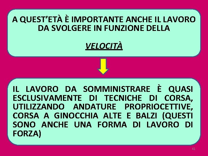 A QUEST’ETÀ È IMPORTANTE ANCHE IL LAVORO DA SVOLGERE IN FUNZIONE DELLA VELOCITÀ IL