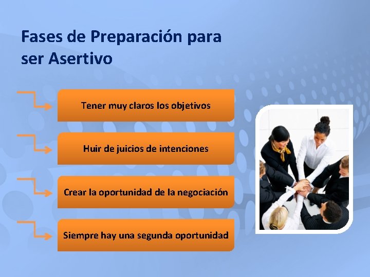 Fases de Preparación para ser Asertivo Tener muy claros los objetivos Huir de juicios Fases de Preparación para ser Asertivo Tener muy claros los objetivos Huir de juicios
