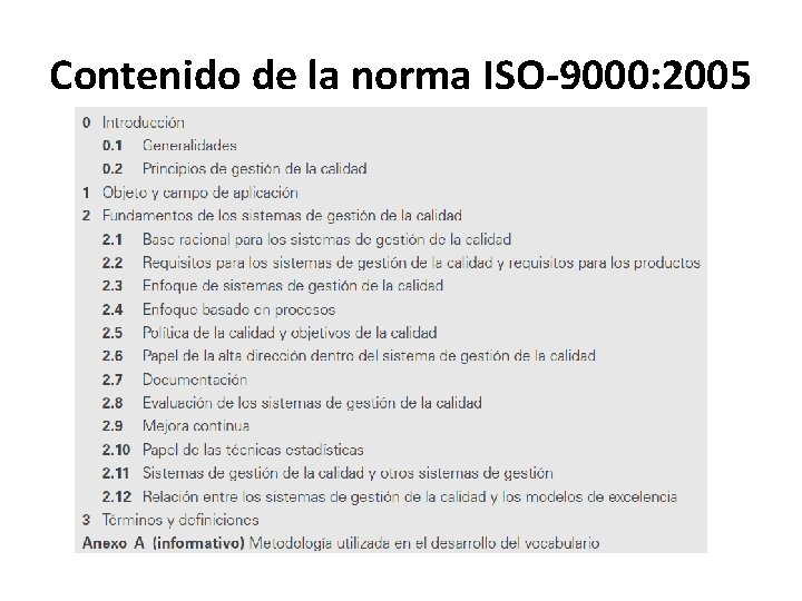 Contenido de la norma ISO-9000: 2005 