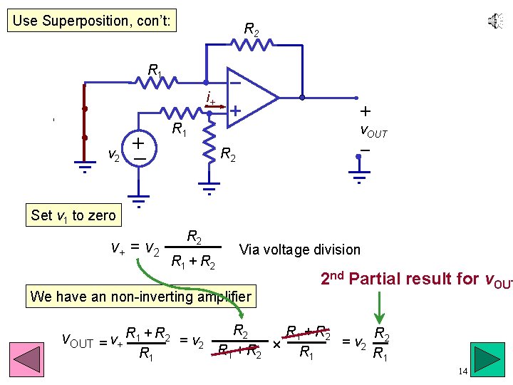Use Superposition, con’t: R 2 R 1 v 1 i+ +_ v 2 +_