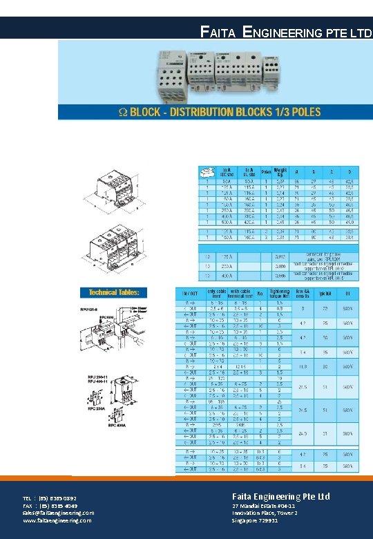 FAITA ENGINEERING PTE LTD TEL : (65) 6365 0892 FAX : (65) 6365 4049