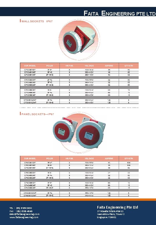 FAITA ENGINEERING PTE LTD TEL : (65) 6365 0892 FAX : (65) 6365 4049