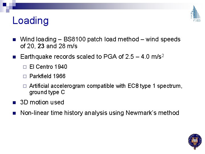 Loading n Wind loading – BS 8100 patch load method – wind speeds of