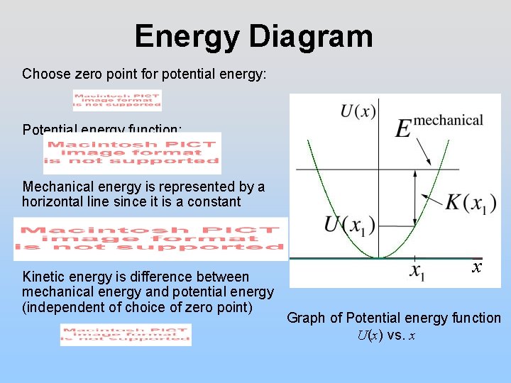 Energy Diagram Choose zero point for potential energy: Potential energy function: Mechanical energy is