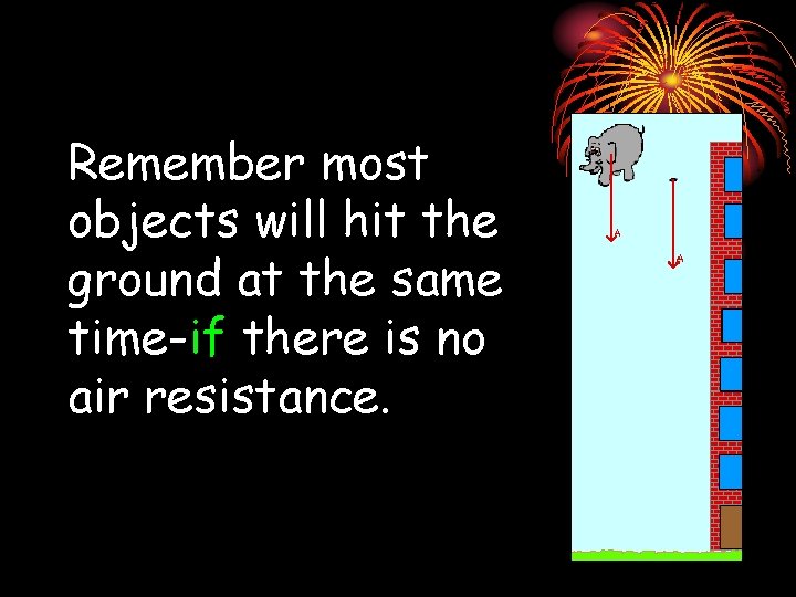 Remember most objects will hit the ground at the same time-if there is no
