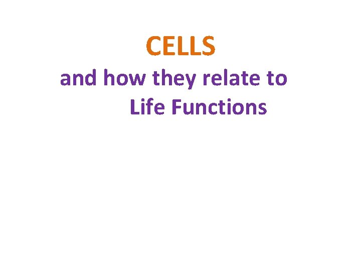 CELLS and how they relate to Life Functions 