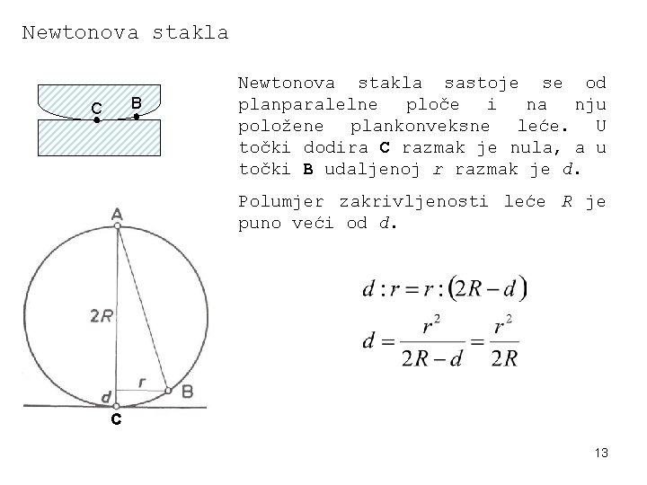 Newtonova stakla B C Newtonova stakla sastoje se od planparalelne ploče i na nju