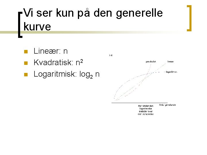 Vi ser kun på den generelle kurve n n n Lineær: n Kvadratisk: n Vi ser kun på den generelle kurve n n n Lineær: n Kvadratisk: n