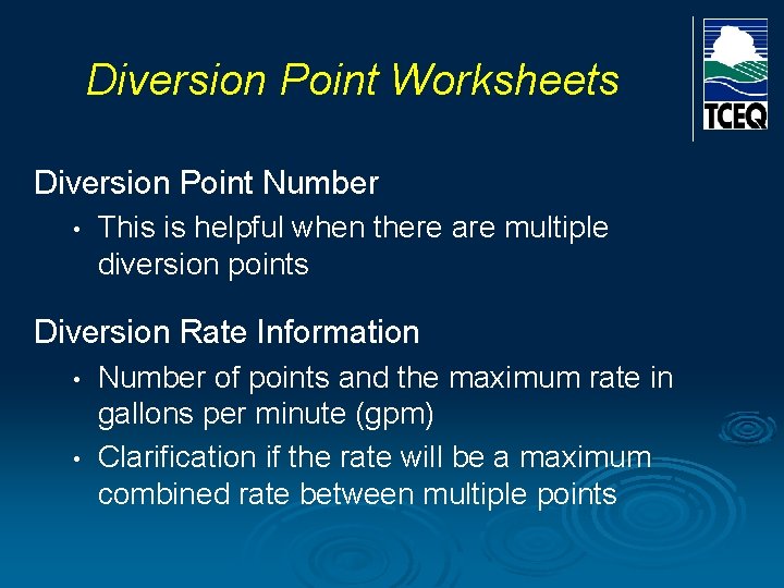 Diversion Point Worksheets Diversion Point Number • This is helpful when there are multiple Diversion Point Worksheets Diversion Point Number • This is helpful when there are multiple