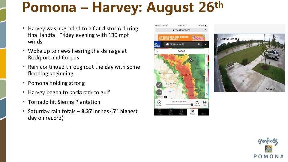 Pomona – Harvey: August 26 th • Harvey was upgraded to a Cat 4