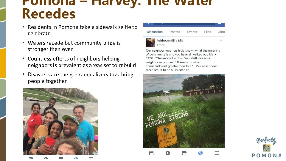 Pomona – Harvey: The Water Recedes • Residents in Pomona take a sidewalk selfie