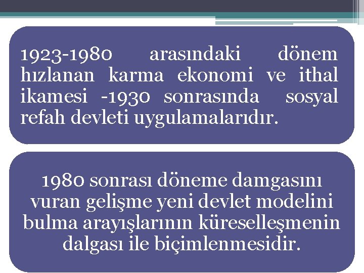 1923 -1980 arasındaki dönem hızlanan karma ekonomi ve ithal ikamesi -1930 sonrasında sosyal refah 1923 -1980 arasındaki dönem hızlanan karma ekonomi ve ithal ikamesi -1930 sonrasında sosyal refah