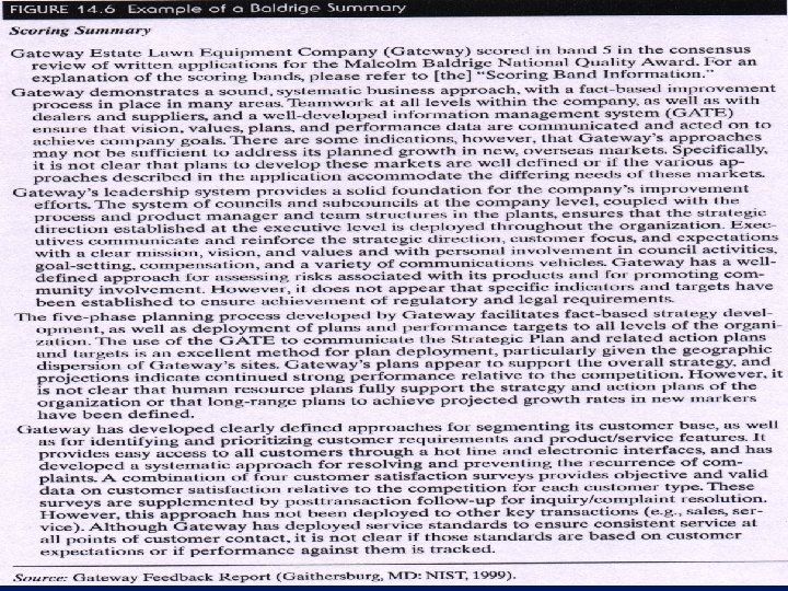 Externally Validating the Quality System • Figure 14. 6 Example of a Baldrige summary