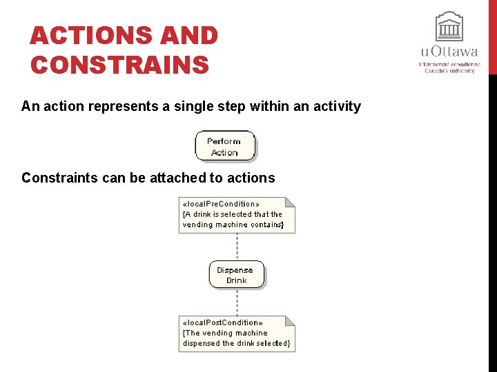 ACTIONS AND CONSTRAINS An action represents a single step within an activity Constraints can