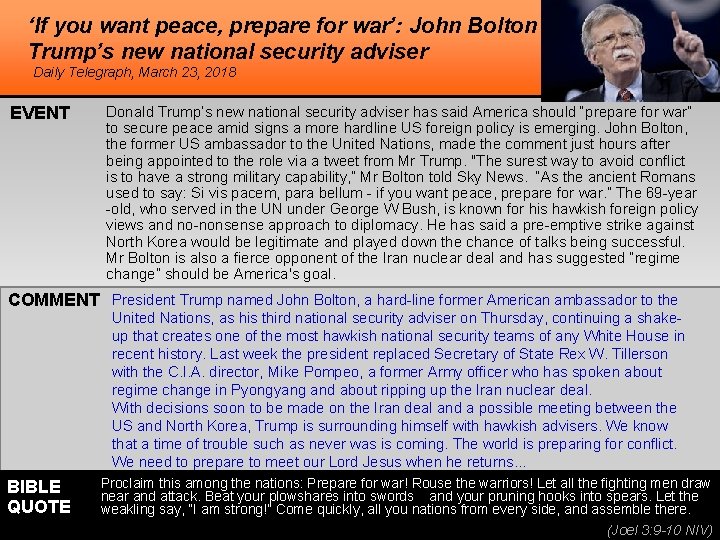 ‘If you want peace, prepare for war’: John Bolton Trump’s new national security adviser