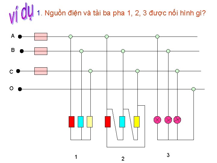 1. Nguồn điện và tải ba pha 1, 2, 3 được nối hình gì?