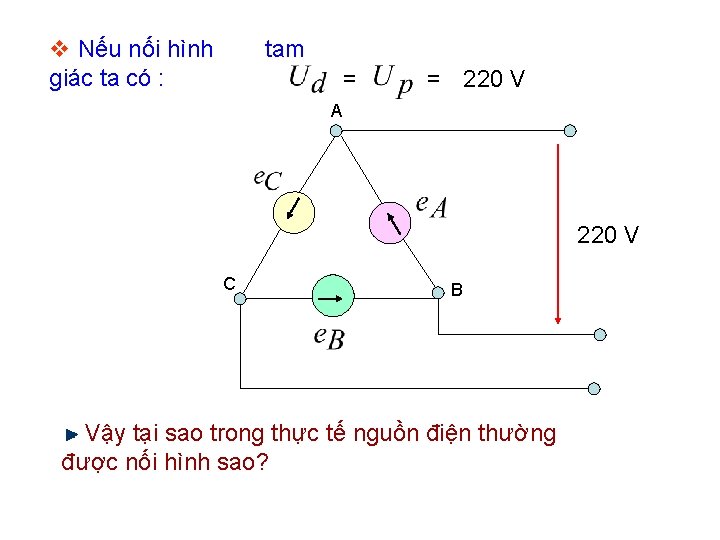 v Nếu nối hình giác ta có : tam = = 220 V A